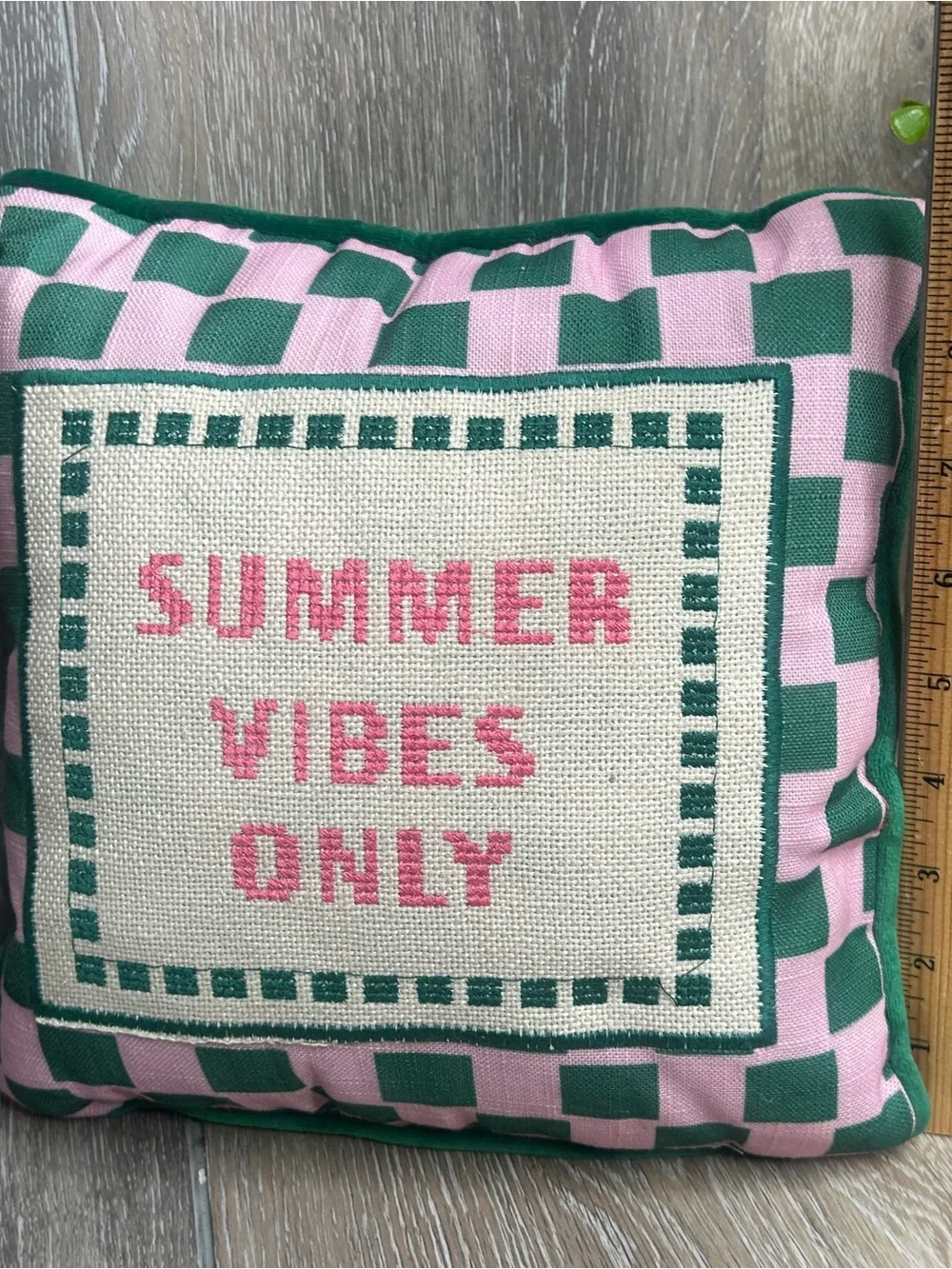 Kirklands Summer Vibes Only Decorative Pillow • 10x10 • Pink Green Checkered